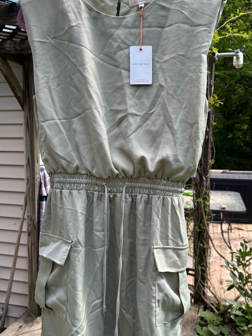 Skies Are Blue Sage Green Sleeveless Tie-Detail Romper